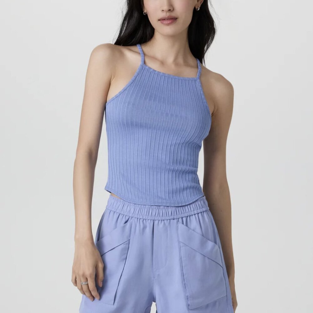 Vuori Marina Rib Tank Top Bluebell Blue Square Neck Size XS
